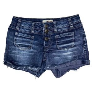 Mudd Jean Denim Shorts Women's Size 14 Blue Rolled Cut-off Raw Hem Button Fly